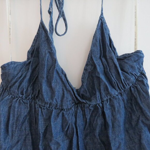 YOUNG FABULOUS & BROKE Denim Tie Dye Maxi Halter Dress Grunge Y2K - Size S - Picture 7 of 12